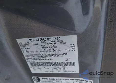 2009 Ford F-150 Fx4/King Ranch/Lariat/Platinum/Xl/Xlt из США, поврежденный, VIN 1FTPW14V09FA19683